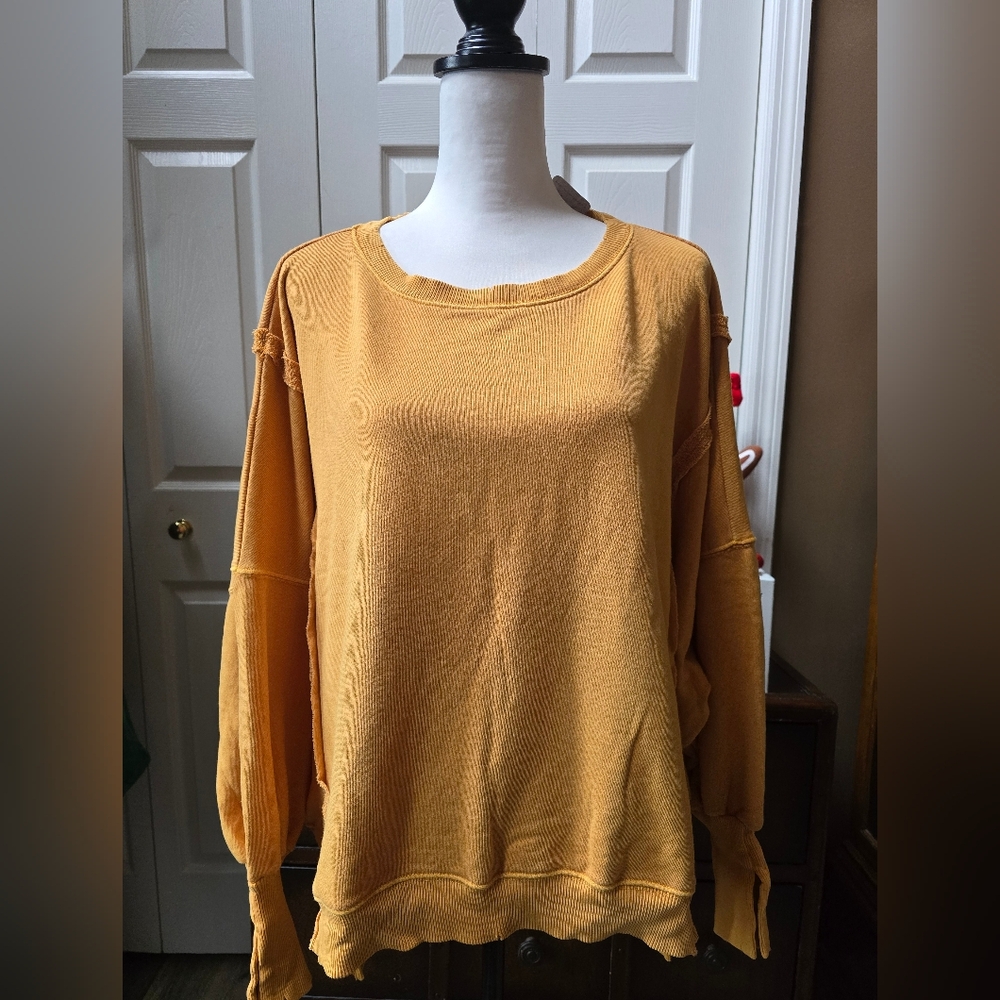 NWT Free People Camden Sweatshirt Golden Yellow - Picture 4 of 7